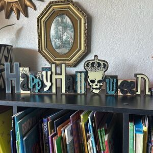 Happy Halloween wall sign Skull black and ivory wall decor